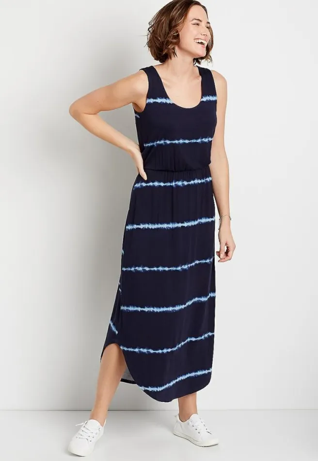 247 Blue Striped Sleeveless Maxi Women Maurices Dresses and Jumpsuits