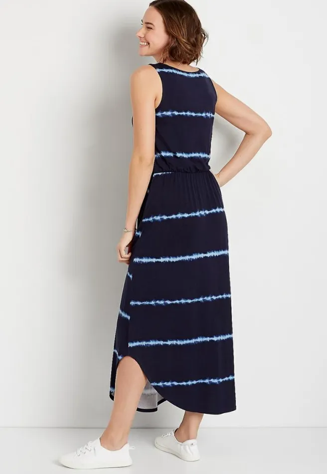 247 Blue Striped Sleeveless Maxi Women Maurices Dresses and Jumpsuits