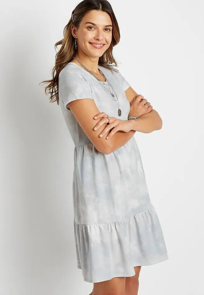 247 Blue Tie Dye Babydoll Mini Dress Women Maurices Dresses and Jumpsuits