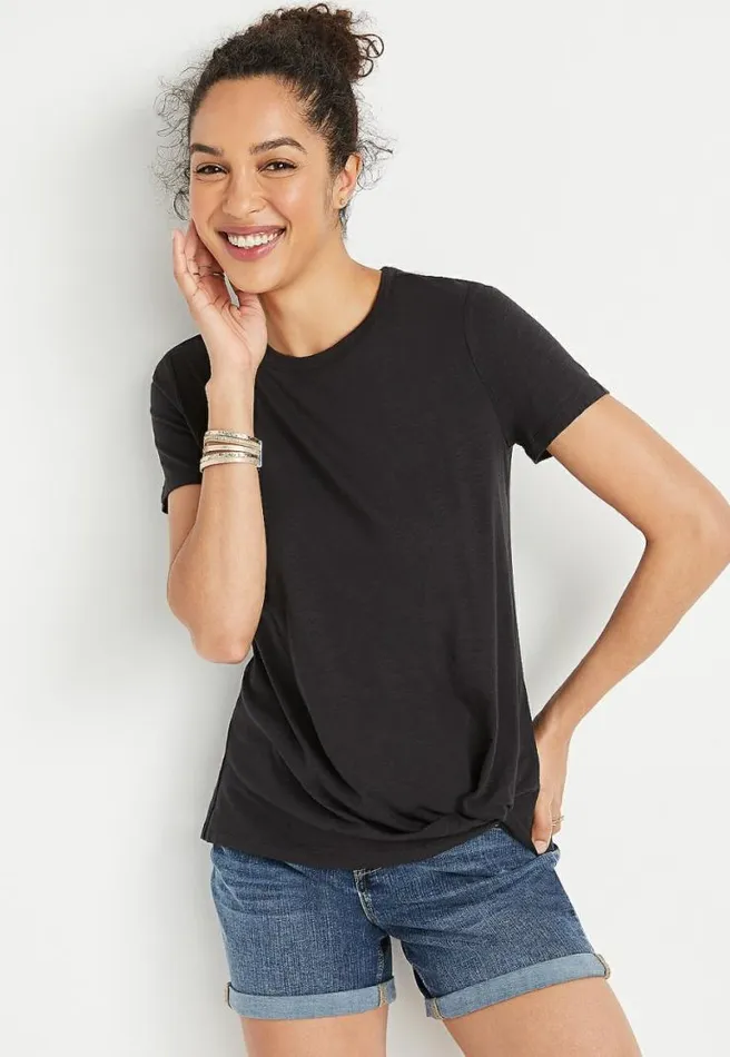 247 Dark Gray Front Knot Short Sleeve Top Women Maurices Tops