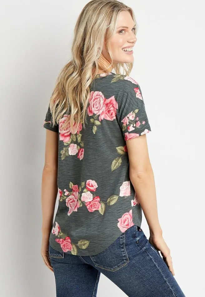 247 Gray Floral Drop Shoulder Classic Tee Women Maurices Tops