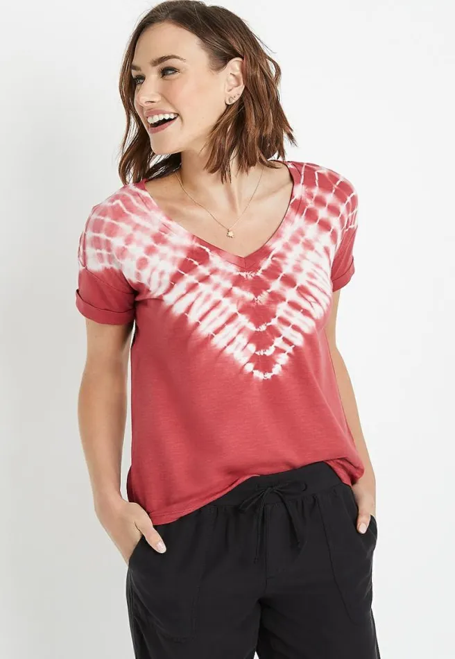 247 Red Tie Dye Drop Shoulder Tee Women Maurices Tops