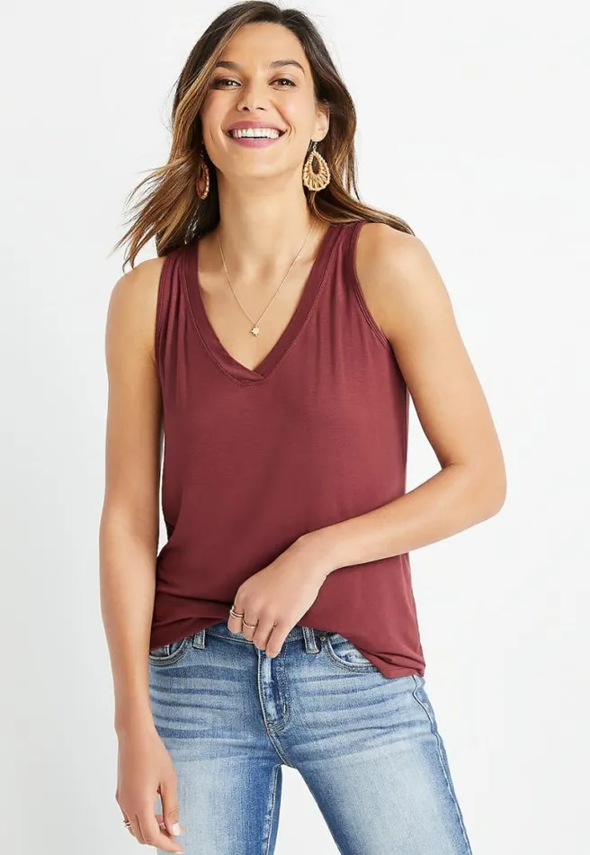 247 Red VNeck Tank Top Women Maurices Tops