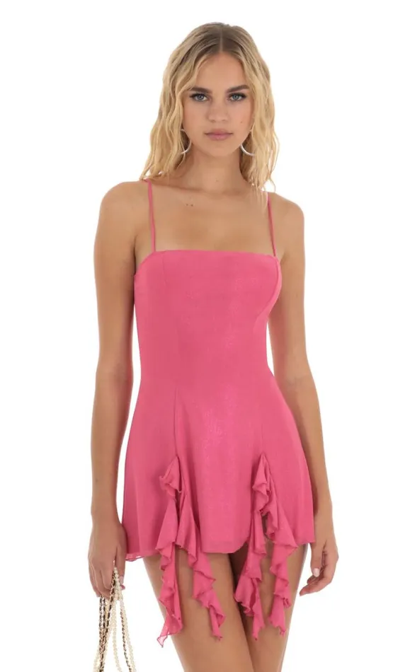 Acantha Shimmer Ruffle Slit Dress Pink Women LUCY IN THE SKY Mini Dresses