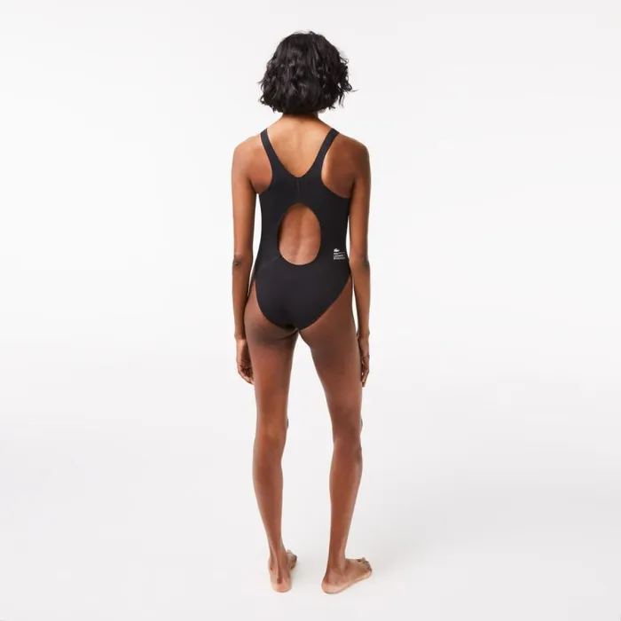 Activewear Women Lacoste Womens OnePiece Recycled Polyamide Swimsuit Black 031