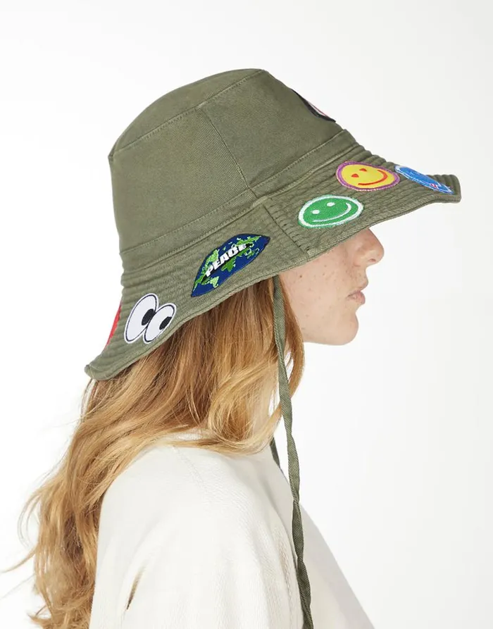 Adina Bucket Hat W Happy Hippie Patches Military Women Lauren Moshi Hats Adina Bucket Hat W Happy Hippie Patches Military Women Lauren Moshi Hats