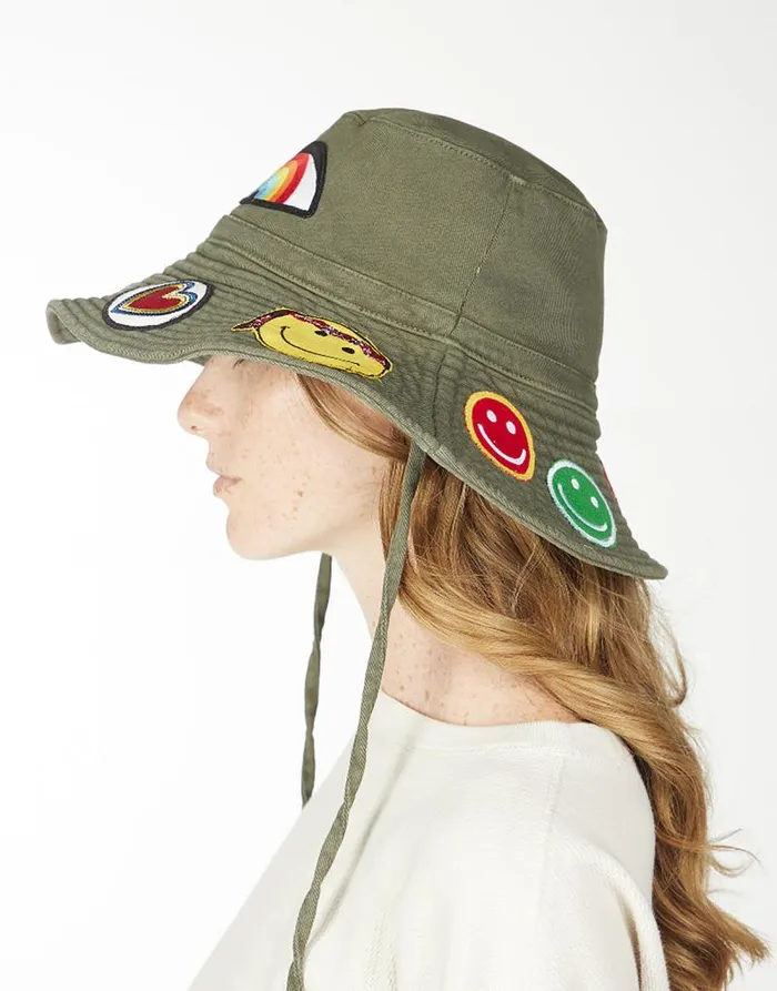 Adina Bucket Hat W Happy Hippie Patches Military Women Lauren Moshi Hats Adina Bucket Hat W Happy Hippie Patches Military Women Lauren Moshi Hats