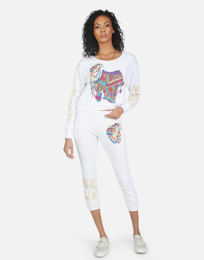 Alana Peace Love Camel White Women Lauren Moshi Crop Sweatpants