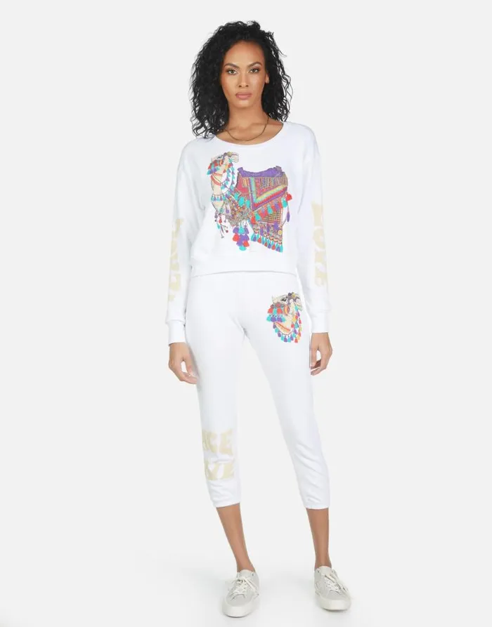 Alana Peace Love Camel White Women Lauren Moshi Crop Sweatpants