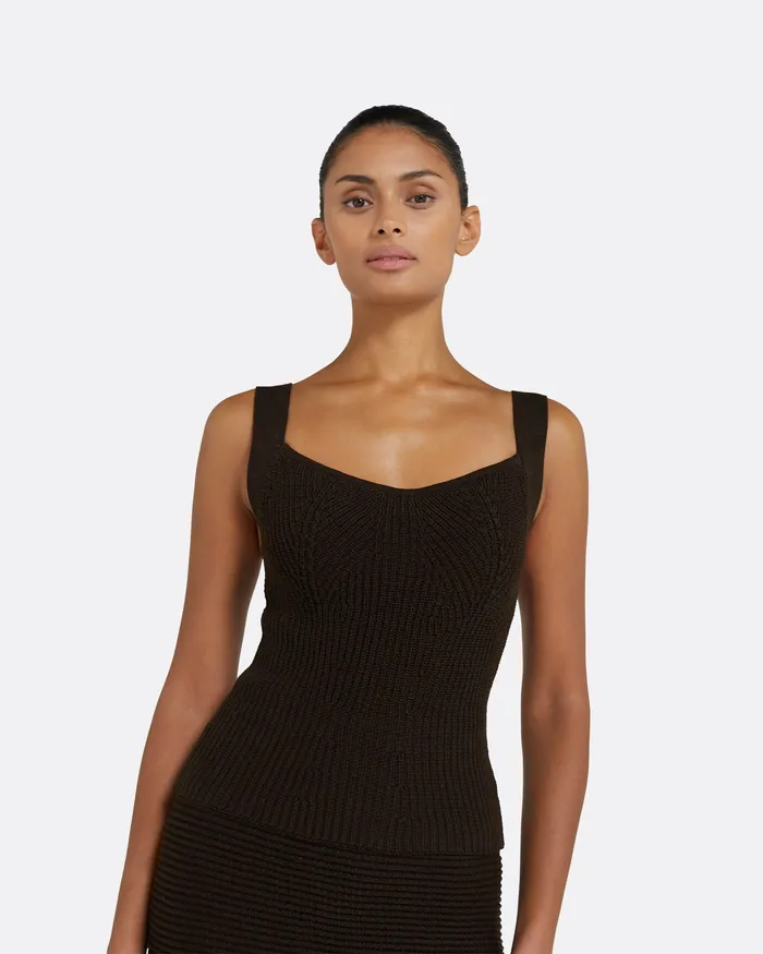 Amal Dark Mocha Crochet Top Dark Mocha Women Knitwear Safiyaa