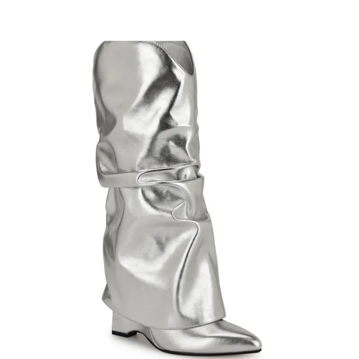 Amazin Slouch Western Boots Silver Women Nine West Boots and Booties Amazin Slouch Western Boots Silver Women Nine West Boots and Booties