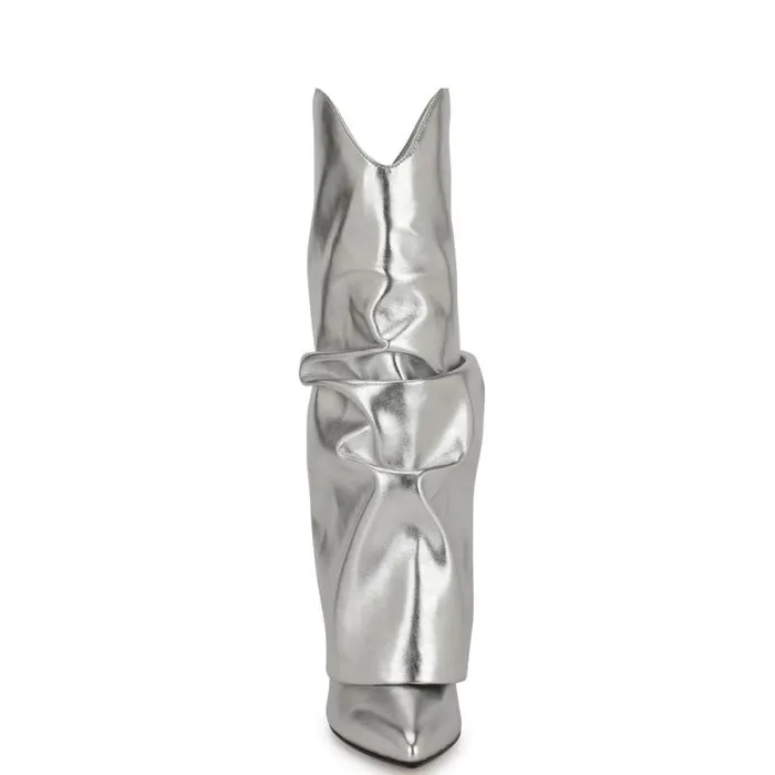 Amazin Slouch Western Boots Silver Women Nine West Boots and Booties Amazin Slouch Western Boots Silver Women Nine West Boots and Booties