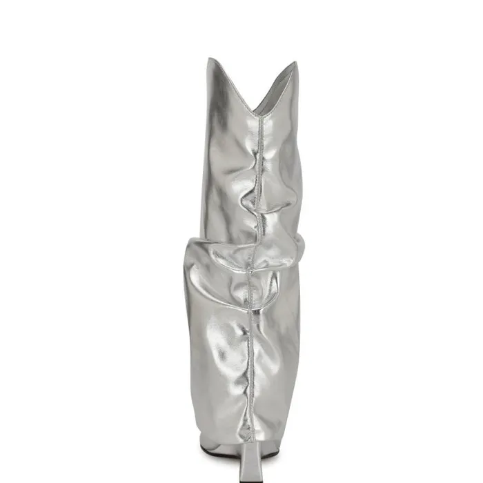 Amazin Slouch Western Boots Silver Women Nine West Boots and Booties Amazin Slouch Western Boots Silver Women Nine West Boots and Booties