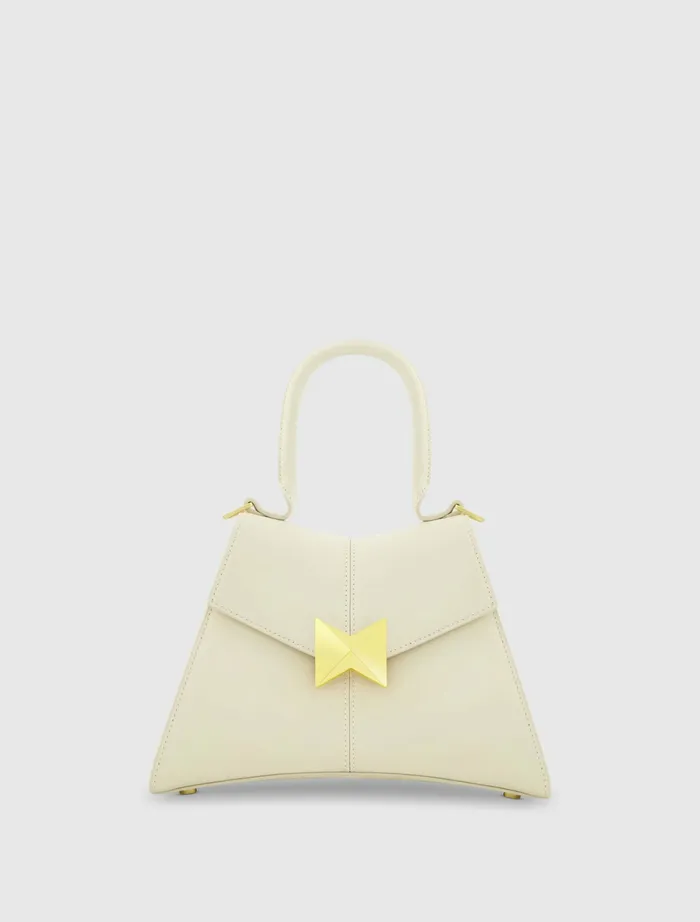 Angular Small Leather Handbag With Gold Hardware Ecru Top Handle Bags Mac Duggal Women