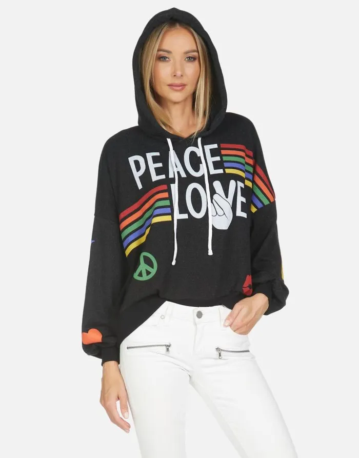 Anissa Peace Love Stripe Black Women Lauren Moshi Hoodies