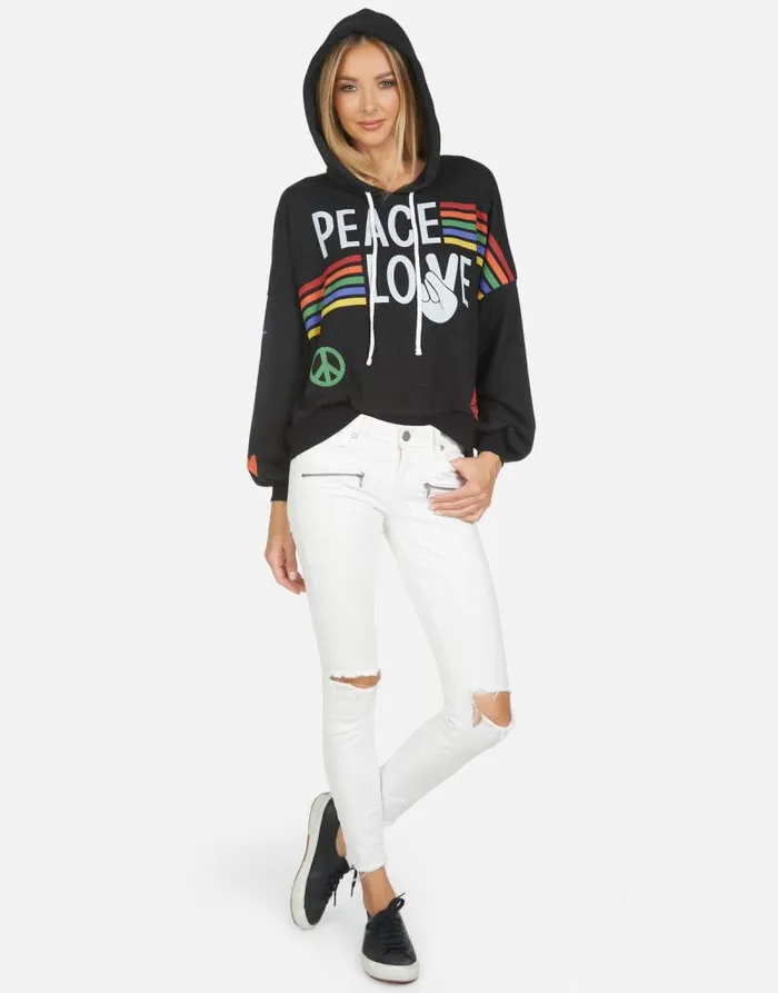 Anissa Peace Love Stripe Black Women Lauren Moshi Hoodies