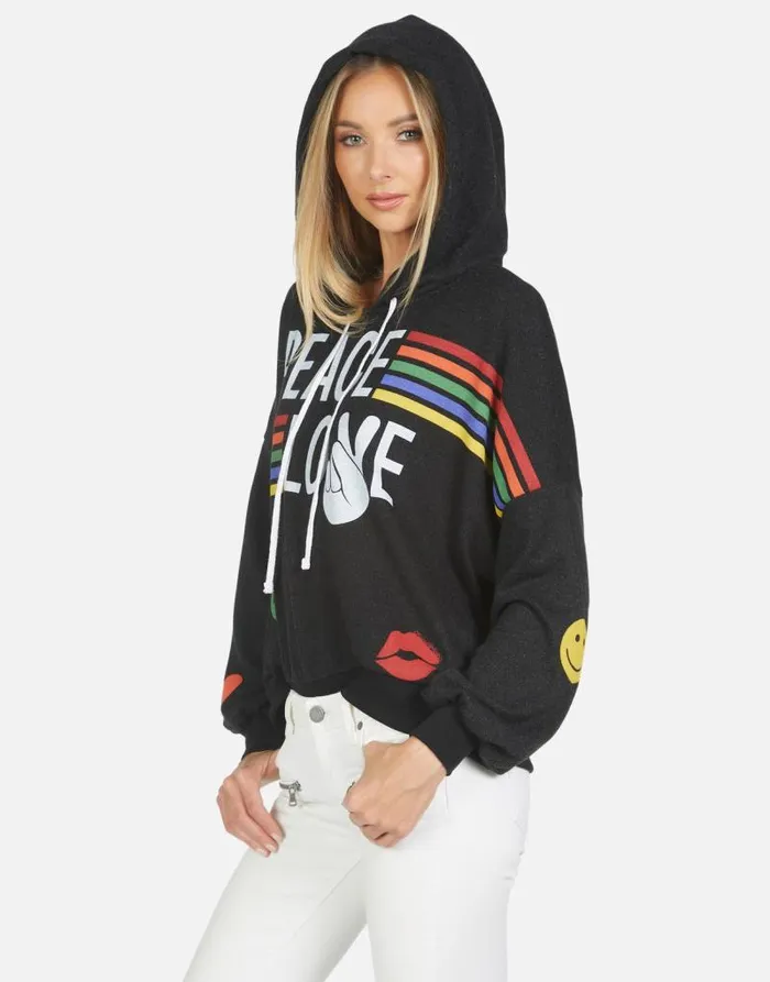 Anissa Peace Love Stripe Black Women Lauren Moshi Hoodies
