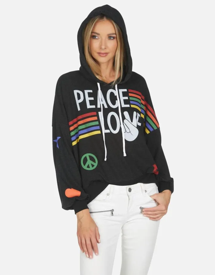 Anissa Peace Love Stripe Black Women Lauren Moshi Hoodies