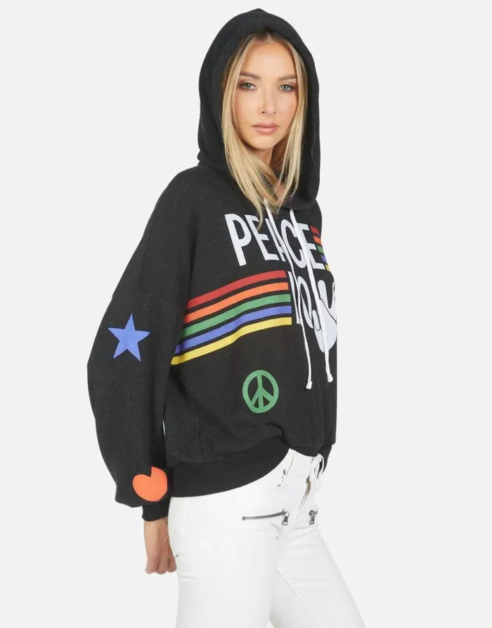 Anissa Peace Love Stripe Black Women Lauren Moshi Hoodies