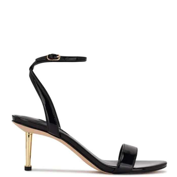 Anny Ankle Strap Heeled Sandals Black Patent Women Nine West Sandals