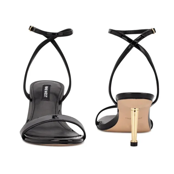 Anny Ankle Strap Heeled Sandals Black Patent Women Nine West Sandals