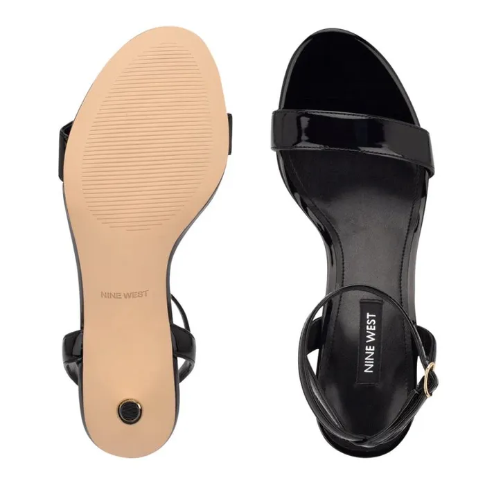 Anny Ankle Strap Heeled Sandals Black Patent Women Nine West Sandals
