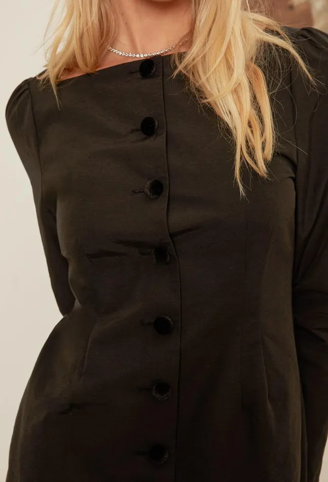 Antoinette Faille Button Down Mini Dress Women Ciao Lucia Black Dresses