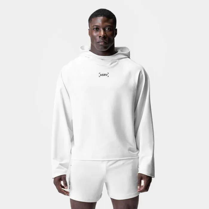 ASRV Hoodies and Sweatshirts Men MicroTerry Raw Hem Hoodie White