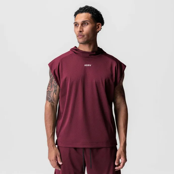ASRV Hoodies and Sweatshirts Men Reversible 2in1 Cutoff Hoodie Crimson Red