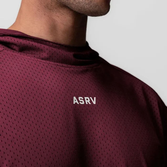 ASRV Hoodies and Sweatshirts Men Reversible 2in1 Cutoff Hoodie Crimson Red