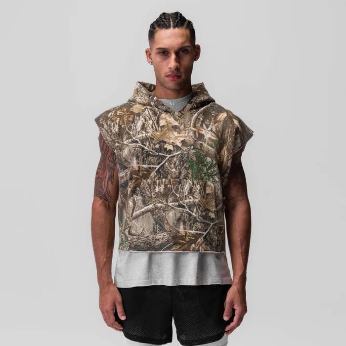 ASRV Hoodies and Sweatshirts Men Tech Essential Raw Hem Cutoff Hoodie Realtree Camo ASRV Hoodies and Sweatshirts Men Tech Essential Raw Hem Cutoff Hoodie Realtree Camo