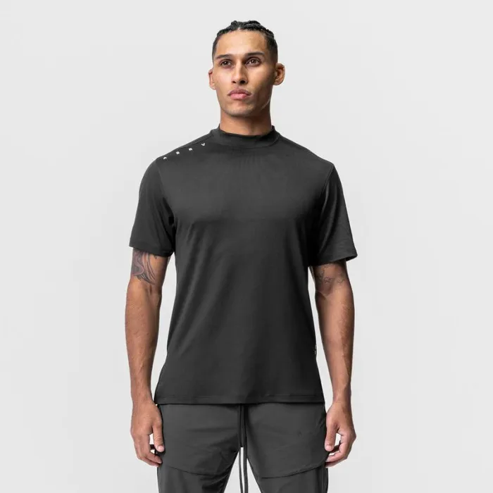 ASRV Short Sleeves Men Core Mock Neck Tee Black