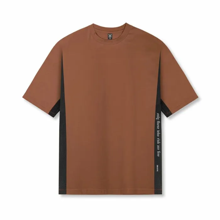 ASRV Short Sleeves Men Supima Mesh Panel Oversized Tee Rust