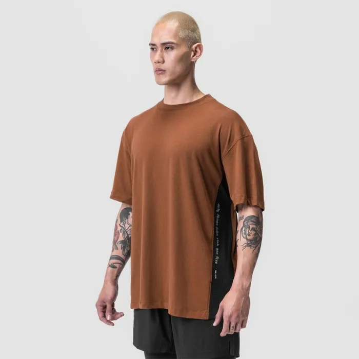 ASRV Short Sleeves Men Supima Mesh Panel Oversized Tee Rust