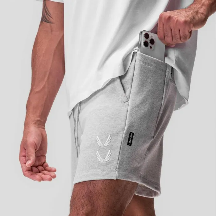 ASRV Shorts Men TechTerry Sidelock Sweat Short Heather Grey 034stacked Wings034