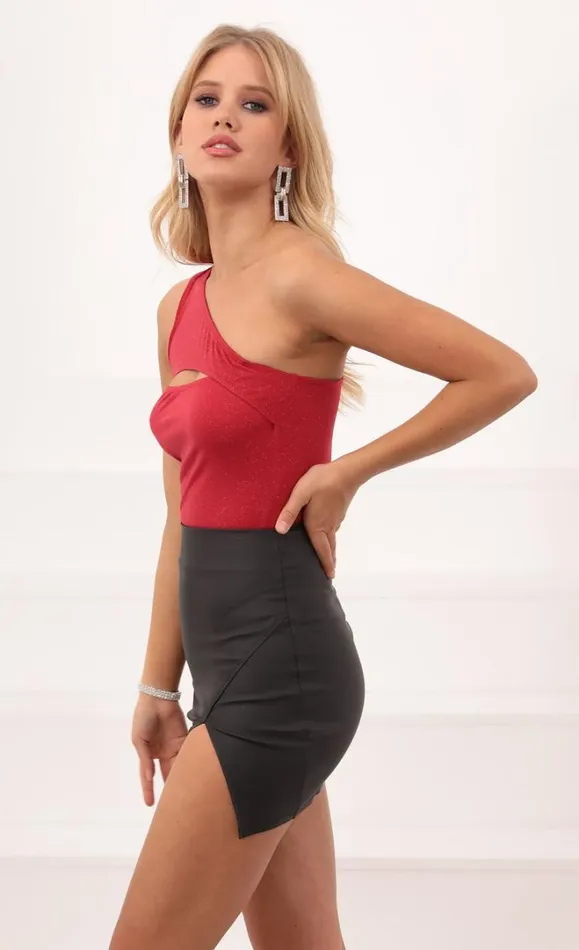 Asymmetrical Bodysuit Red Women LUCY IN THE SKY Tops Asymmetrical Bodysuit Red Women LUCY IN THE SKY Tops