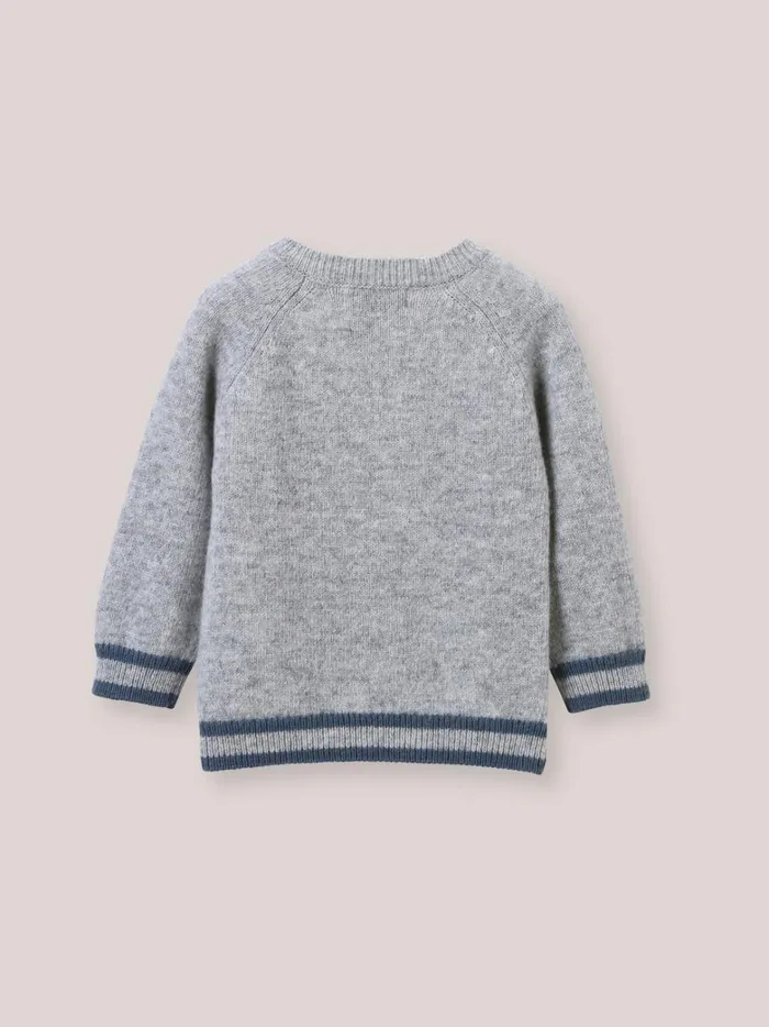 Baby Baby Boy Cyrillus Wool CarMotif Sweater Gris Chine Clair