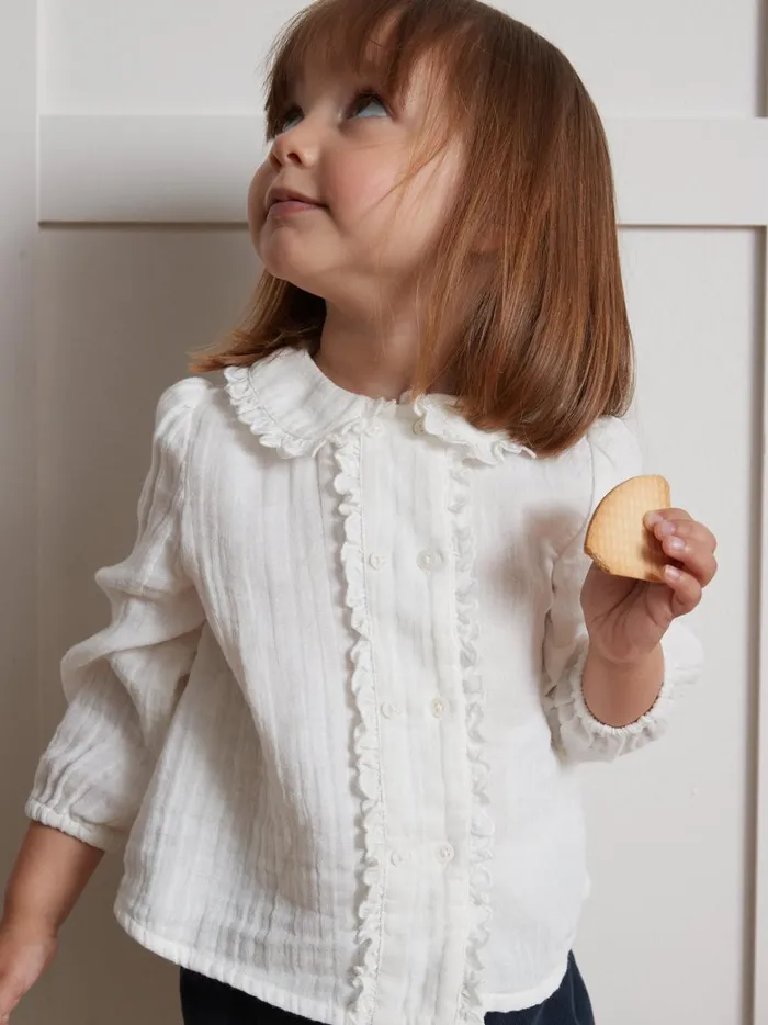 Baby Baby Girl Cyrillus Blouse In Double Cotton Gauze Ecru