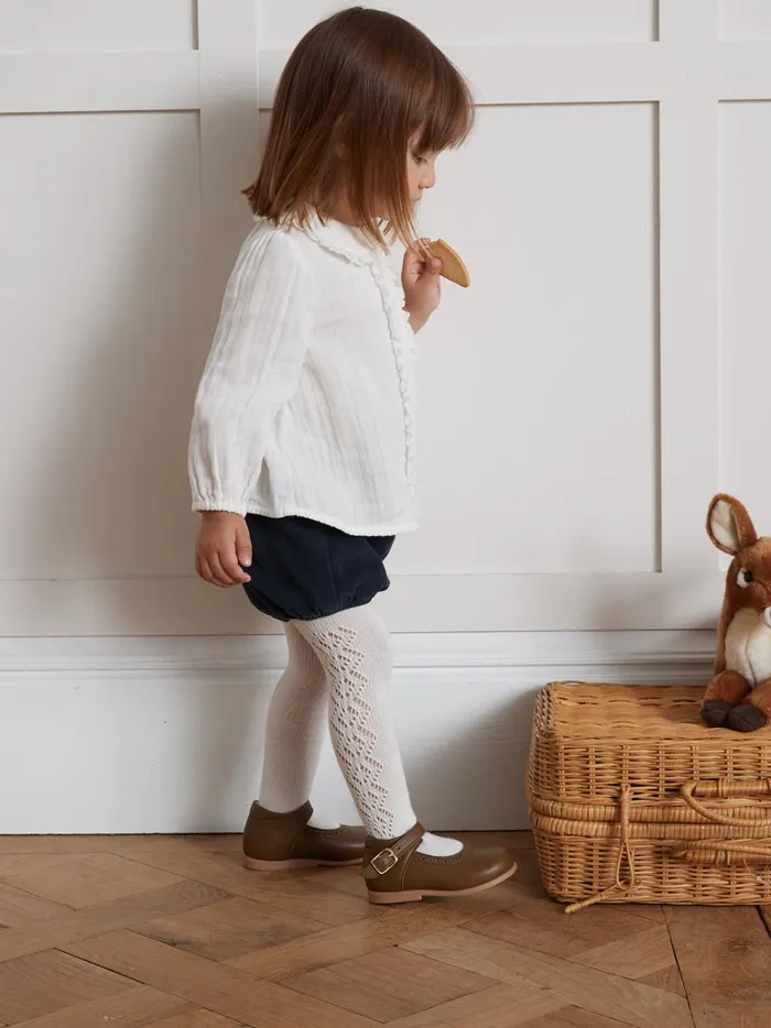 Baby Baby Girl Cyrillus Blouse In Double Cotton Gauze Ecru