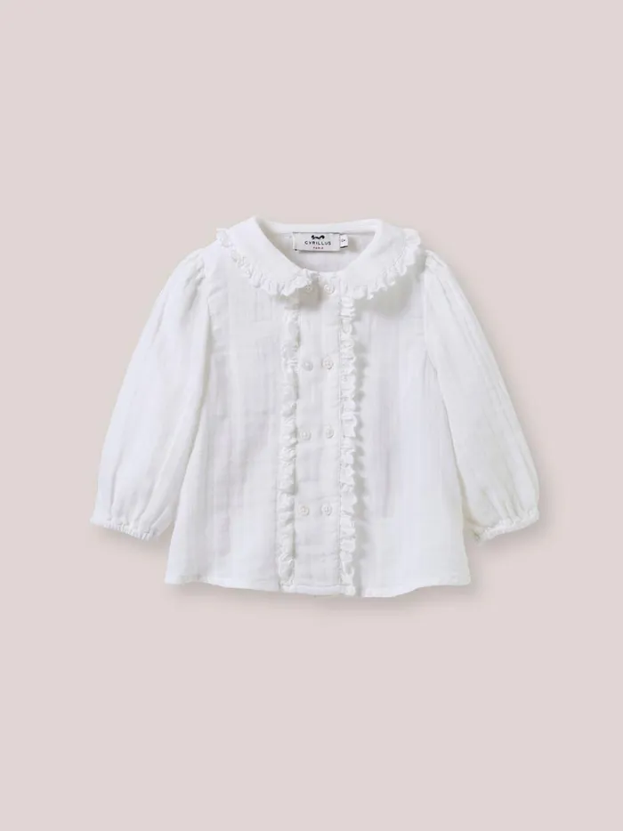 Baby Baby Girl Cyrillus Blouse In Double Cotton Gauze Ecru