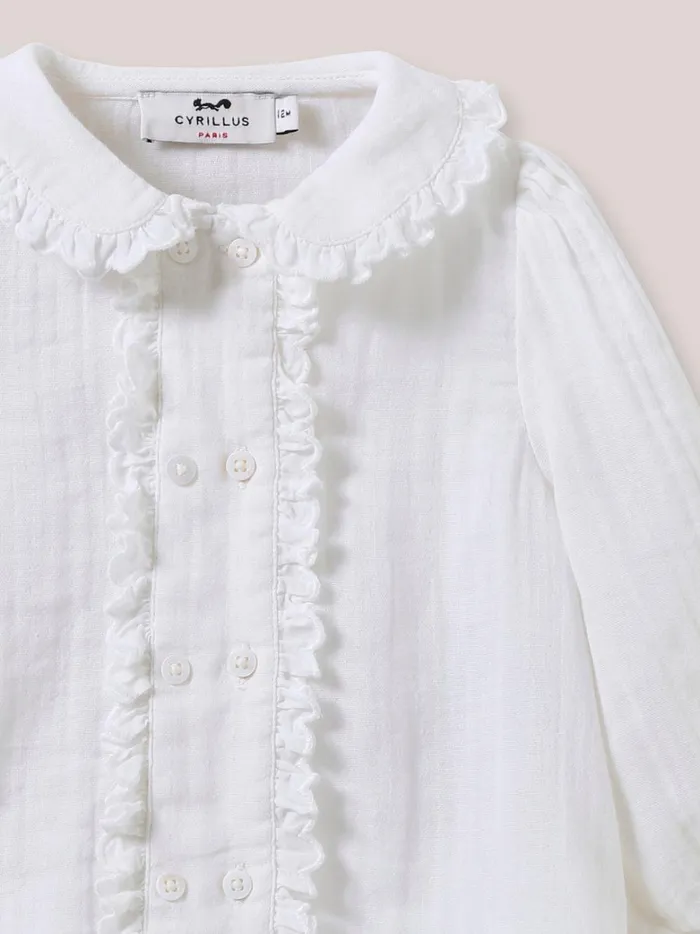 Baby Baby Girl Cyrillus Blouse In Double Cotton Gauze Ecru