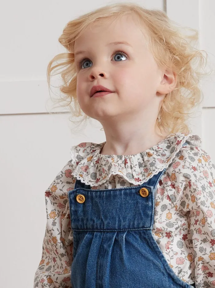 Baby Baby Girl Cyrillus Denim Dungarees Denim Bleu