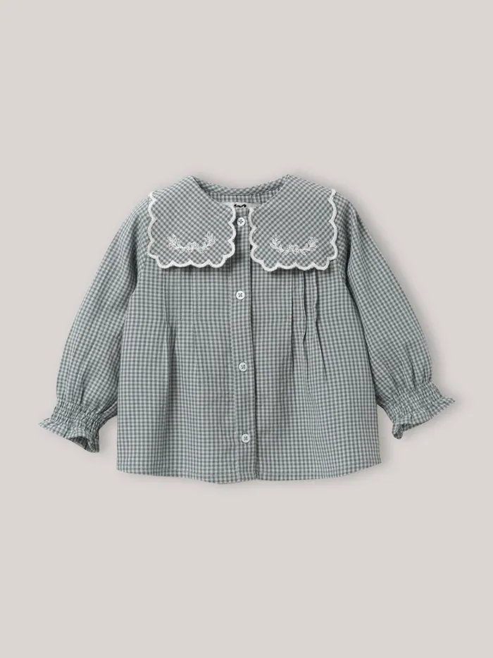 Baby Baby Girl Cyrillus Embroidered Shirt Vichy Vert