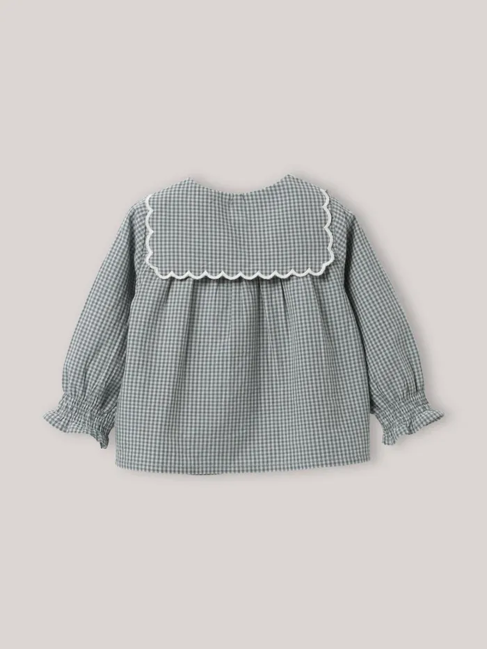 Baby Baby Girl Cyrillus Embroidered Shirt Vichy Vert