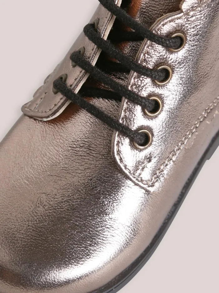 Baby Baby Girl Cyrillus Iridescent Leather Ankle Boots Mordore
