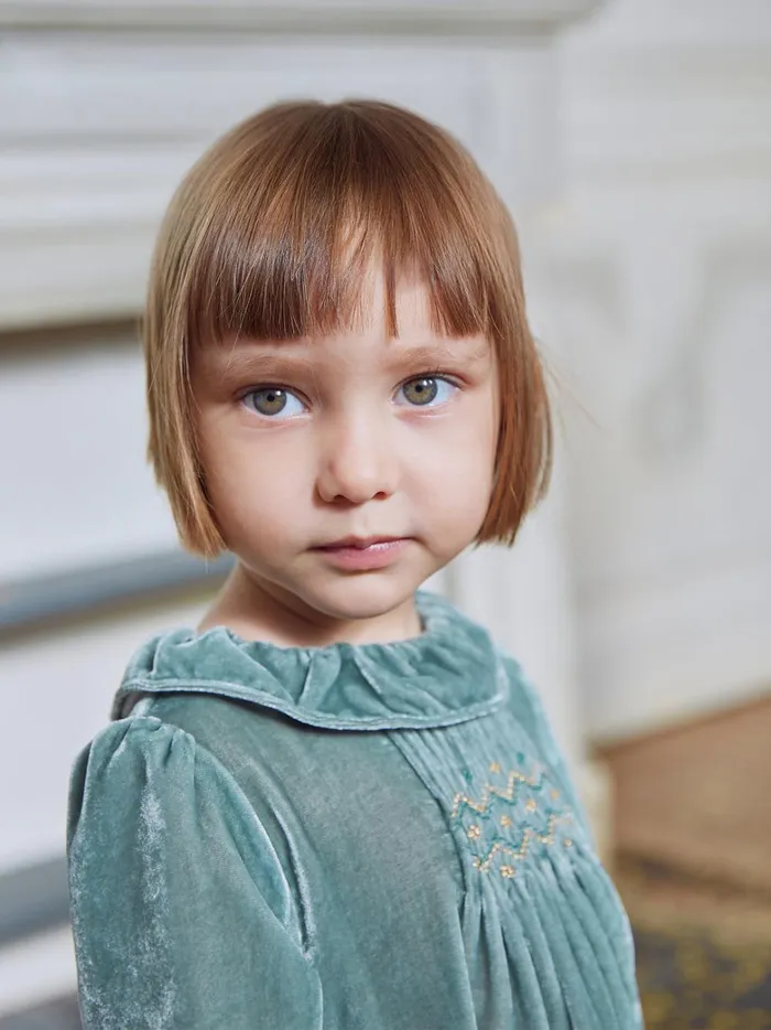 Baby Baby Girl Cyrillus Panne Velvet Dress Vert De Gris