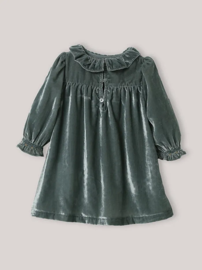 Baby Baby Girl Cyrillus Panne Velvet Dress Vert De Gris