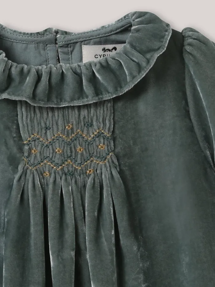 Baby Baby Girl Cyrillus Panne Velvet Dress Vert De Gris