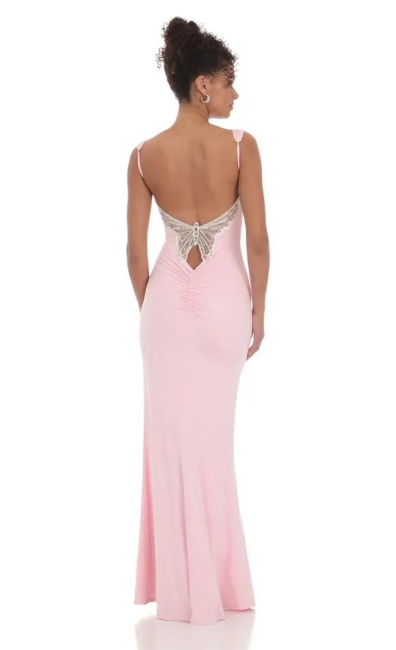 Back Sequin Butterfly Maxi Dress Pink Women LUCY IN THE SKY Maxi Dresses