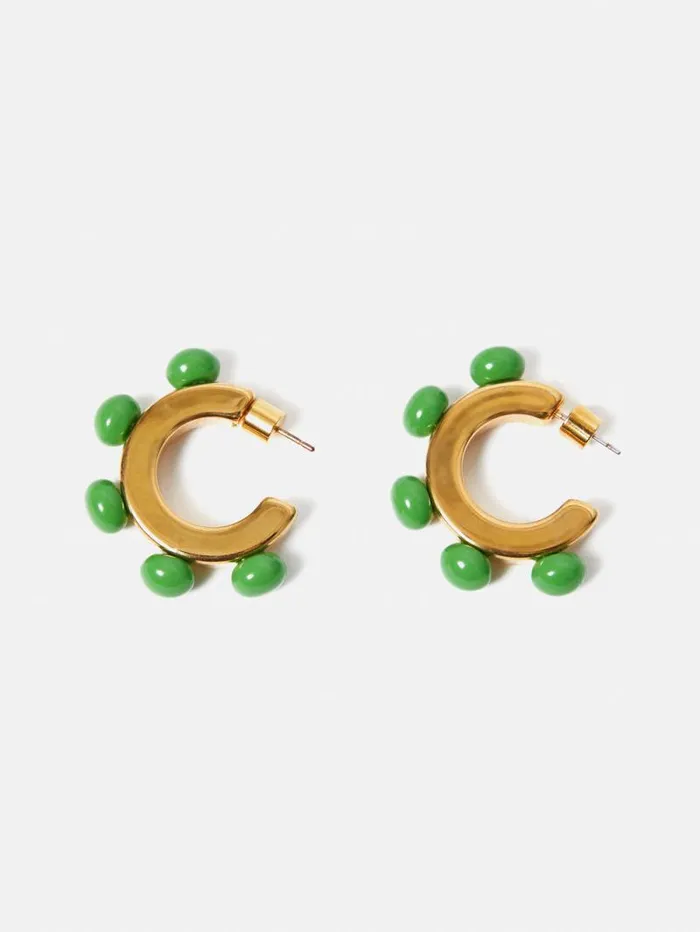 Ball Hoop Earrings Green Women Jigsaw Jewellery